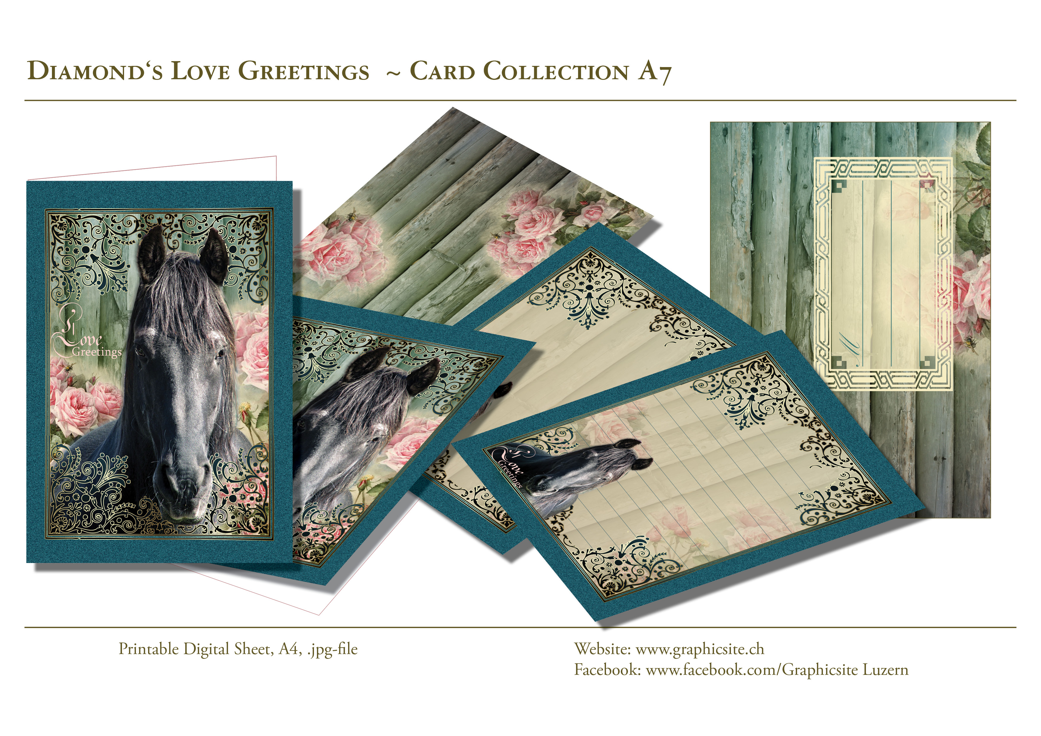 Printable Digital Sheets - CardCollection A7 - Greeting Card, Notecard, Envelop, Diamond'sLoveGreetings